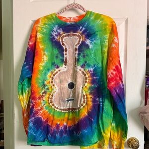New Women’s XL Tie-Dye Guitar Graphic Long Sleeve Tee - Multicolor